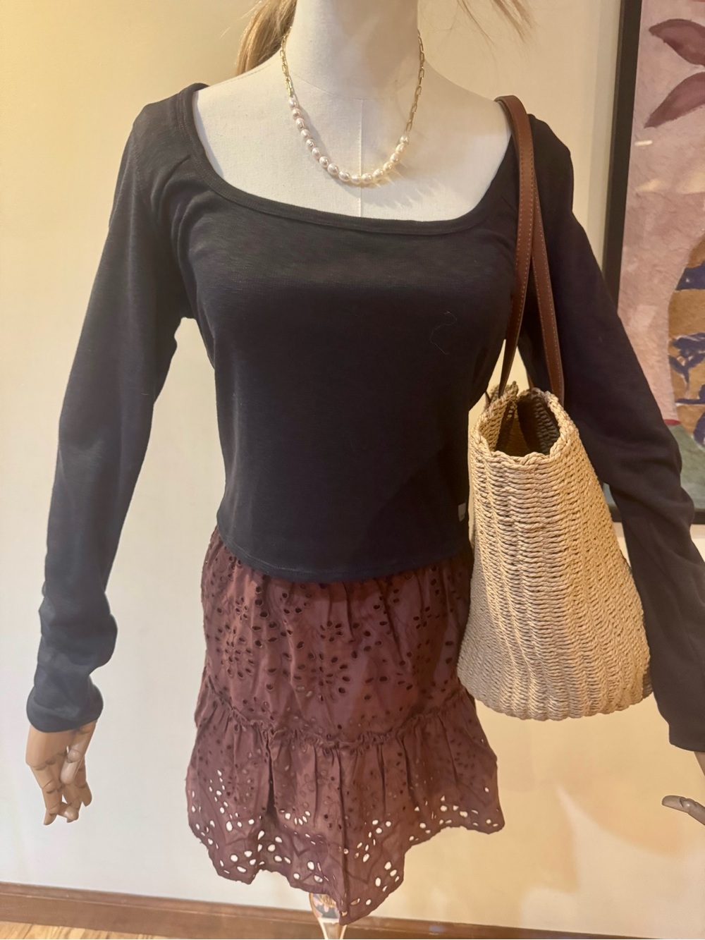 Vuori Black Scoop Neck Long Sleeve rib Top